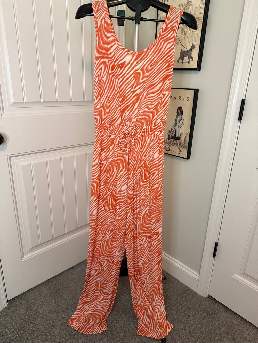 Calvin Klein Orange and White Patterned Sleeveless Dress